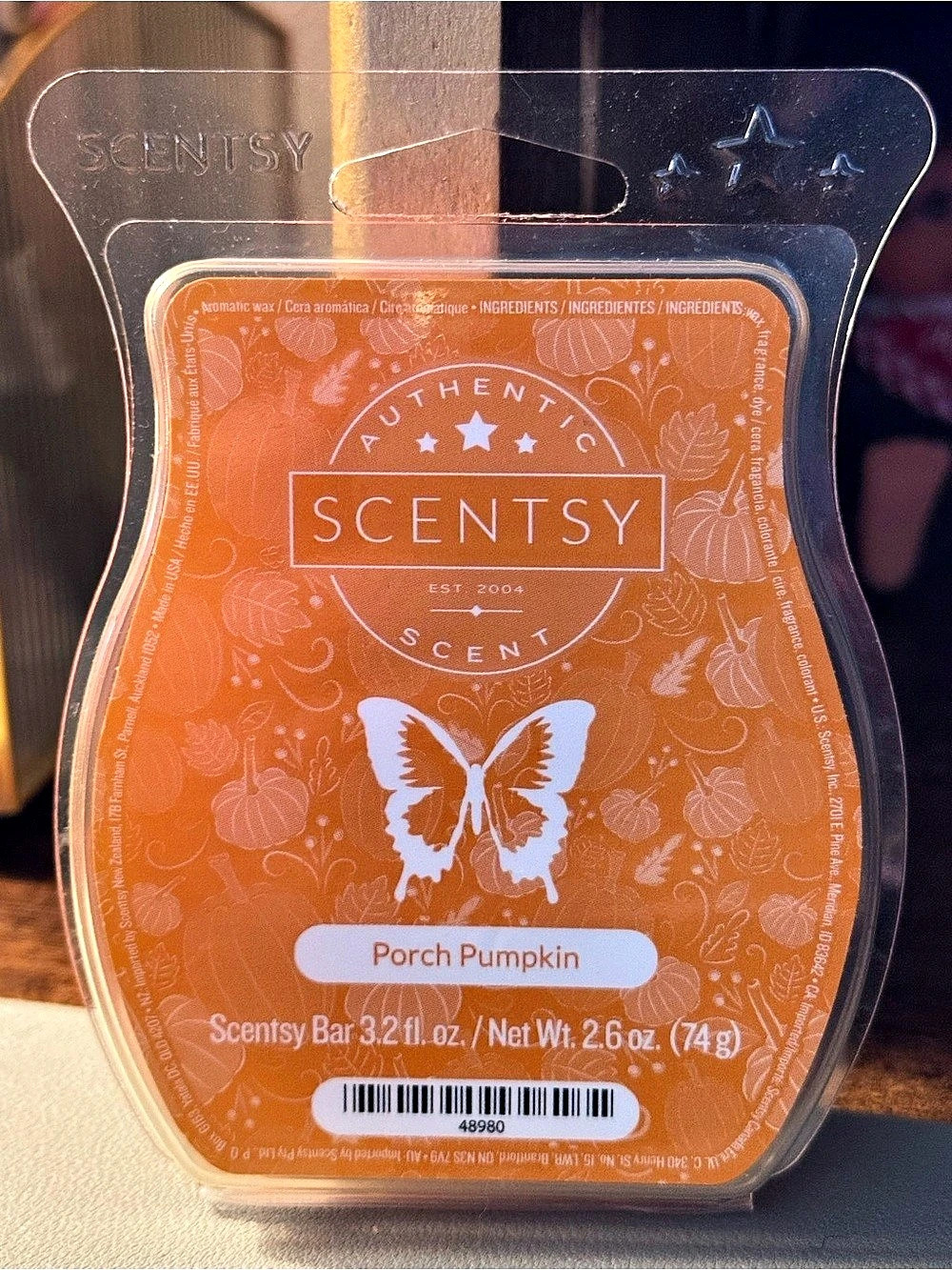 Scentsy Porch Pumpkin Wax Bar in Orange NWT